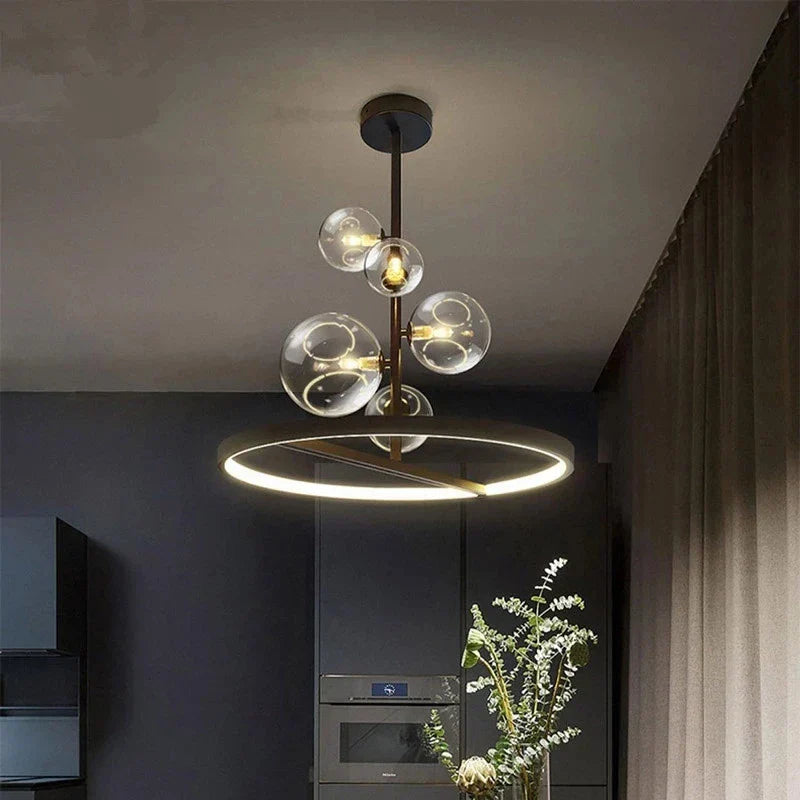 Glass Ball LED Chandelier: Modern Long Pendant Lighting for Living Room and Shop