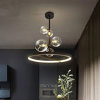 Glass Ball LED Chandelier: Modern Long Pendant Lighting for Living Room and Shop
