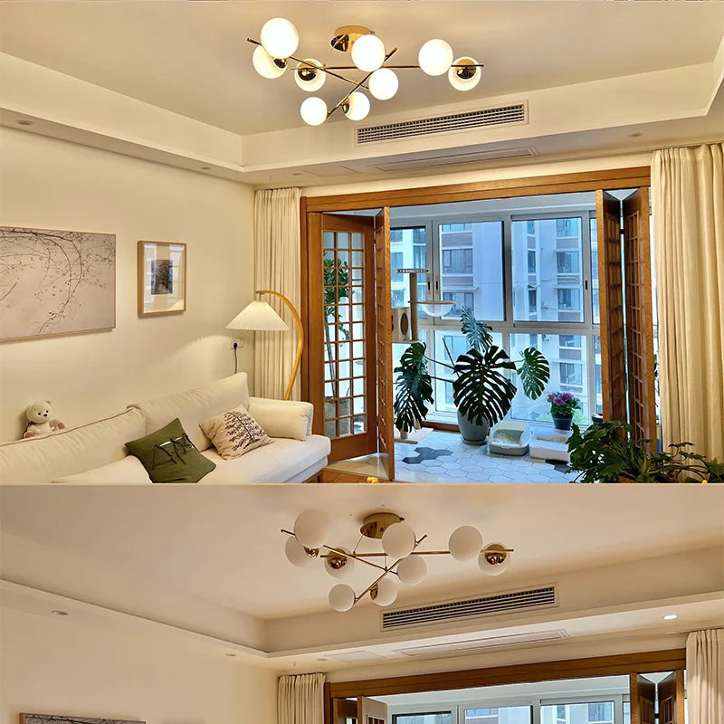 French Glass Ball Chandelier Vintage LED Ceiling Pendant Light