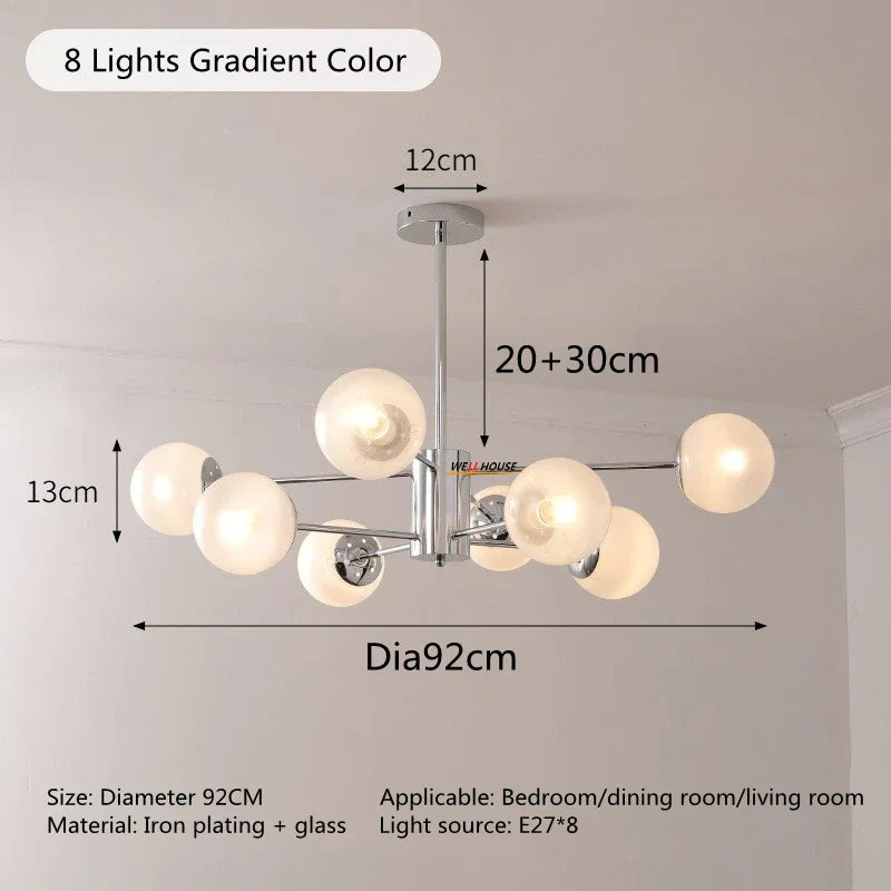 Silver LED Chandelier: Modern Nordic Glass Pendant Light for Home Décor