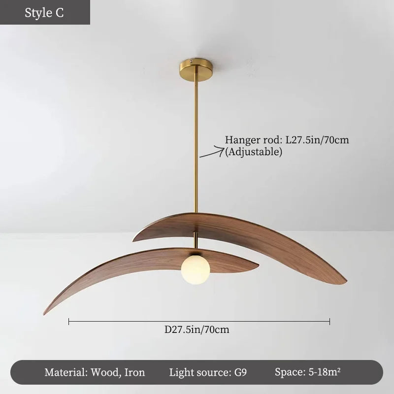 Wood Ceiling Chandelier: Japanese-Inspired LED Pendant Light for Home, Kitchen, and Teahouse