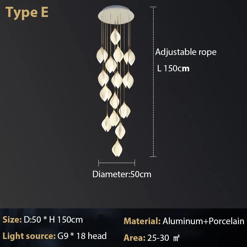 Magnolia Chandelier: Luxury Adjustable Pendant Light for Staircase, Restaurant, Bedroom
