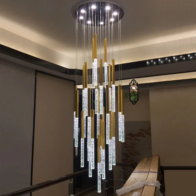 Modern Crystal LED Stair Chandelier for Large Spaces