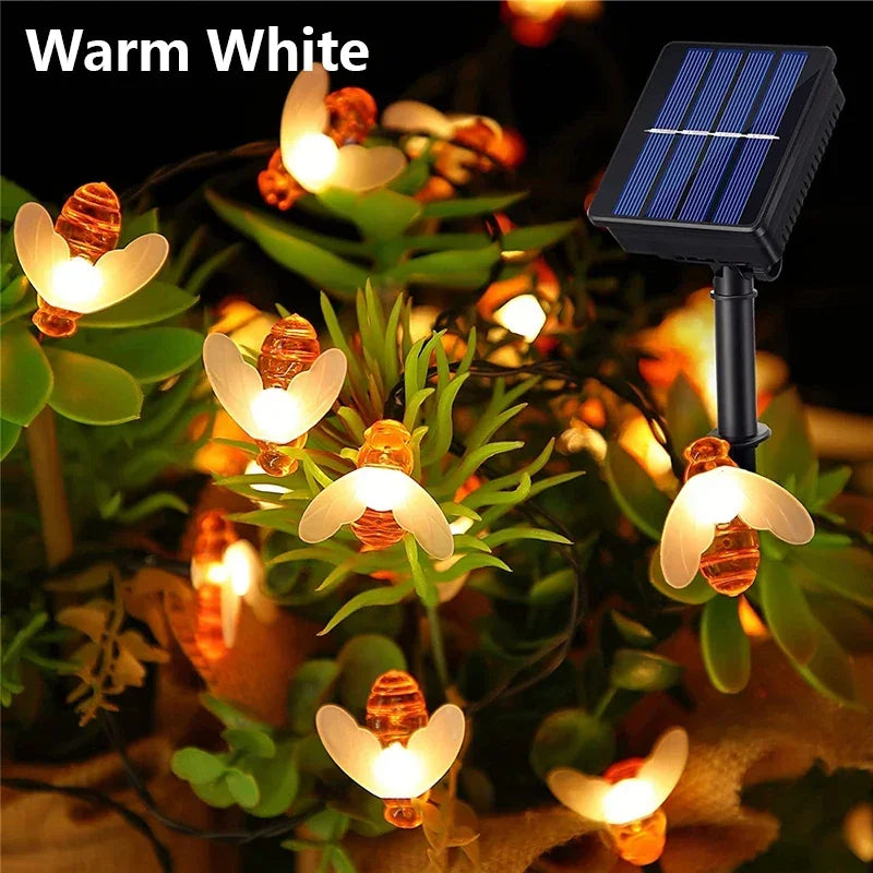 Solar Bee String Lights: Outdoor Fairy Light Garland 8 Modes Waterproof Garden Party Decor