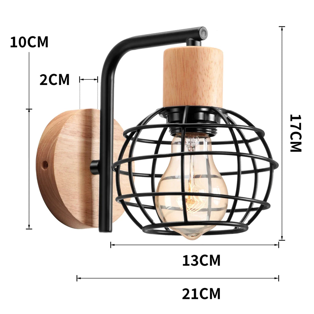 Iron Wood Wall Lamp Shade: Nordic Indoor Sconce for Bedroom, Living Room, Restaurant