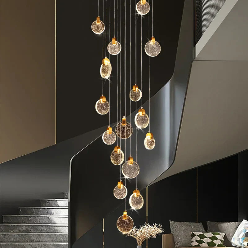 Crystal Chandelier LED Pendant Light for Modern Duplex Building Staircase