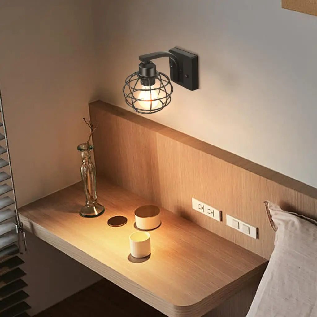 Industrial Vintage LED Wall Light Iron Cage Sconce Indoor Lighting