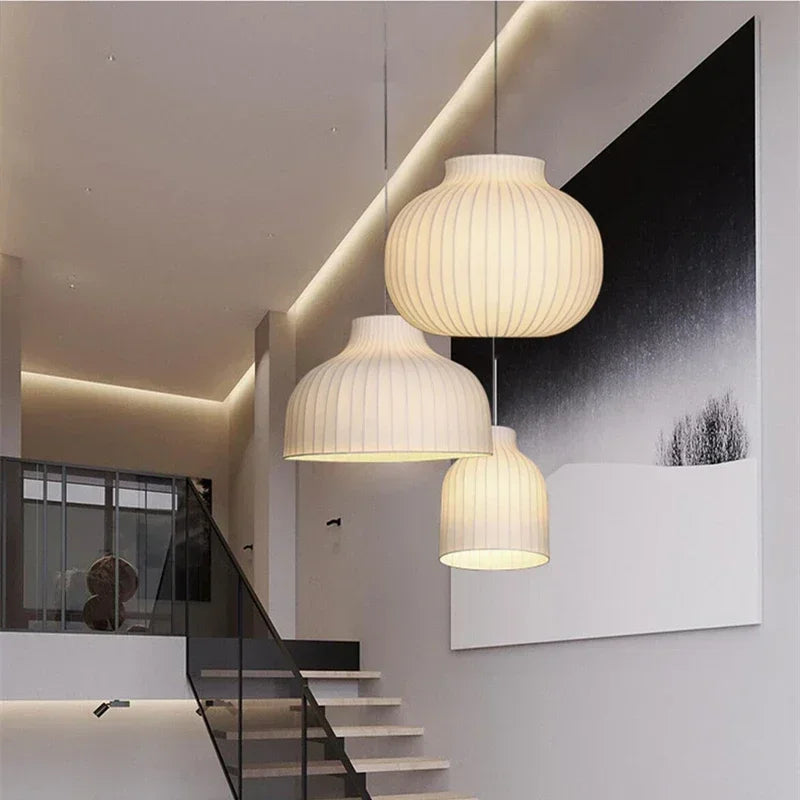 Japanese Nordic Design LED Silk Pendant Lights for Living Room and Restaurant
