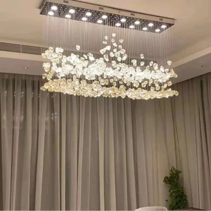 Stone Crystal LED Chandelier: Modern Luxury Lighting Fixture for Living Room Decor