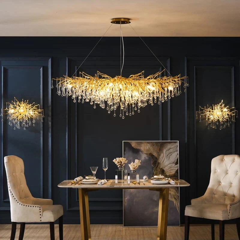 Water Drop Crystal Golden Chandelier for Living Room and Hotel Hall