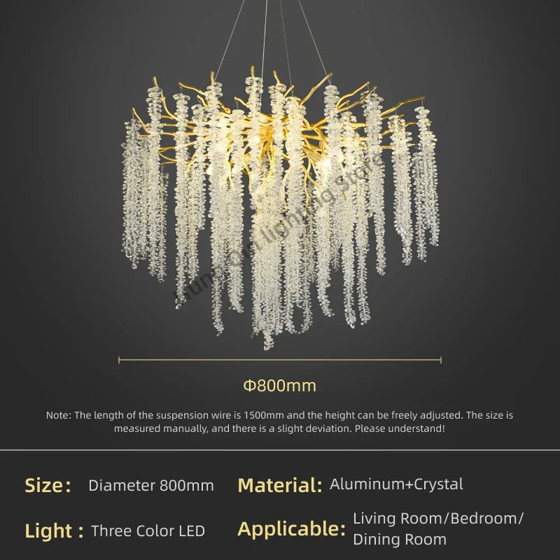 Luxury Crystal Chandelier Pendant Light Modern LED for Living Room Bedroom Restaurant