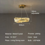 Luxury Gold LED Crystal Pendant Chandelier for Living & Dining Room Lighting