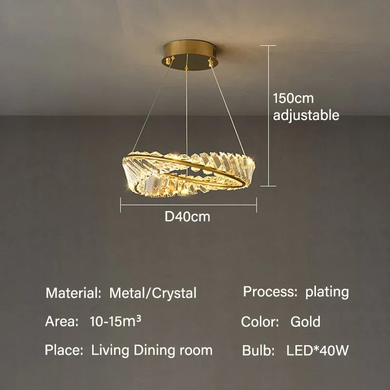 Gold LED Crystal Pendant Chandelier for Luxury Living Dining Room LightingDécor