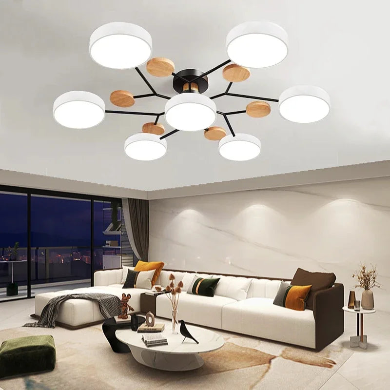 Nordic Wooden Chandelier LED Ceiling Light for Living Room, Bedroom, Kitchen, and Dining Room
