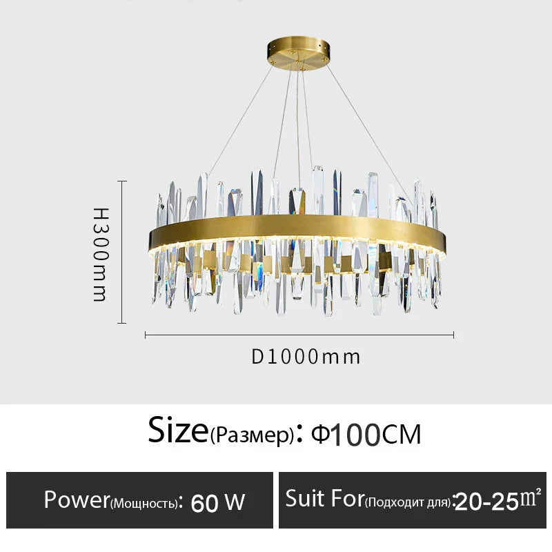 Luxury Crystal Dimmable Round Chandelier - Glossy LED Lighting