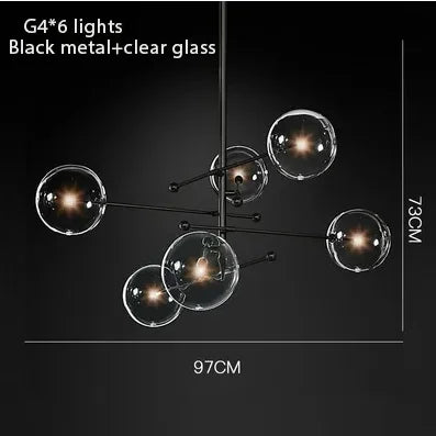 Black Gold Brass Chandelier with Clear Glass Art - Vintage Geometric Lighting