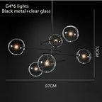 Black Gold Brass Chandelier with Clear Glass Art - Vintage Geometric Lighting