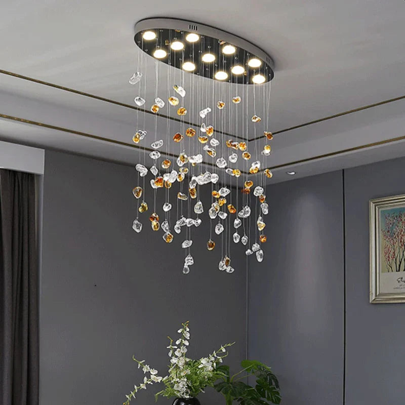 Colorful Crystal Stone Chandelier - Oval Lustre LED Home Decor Lighting