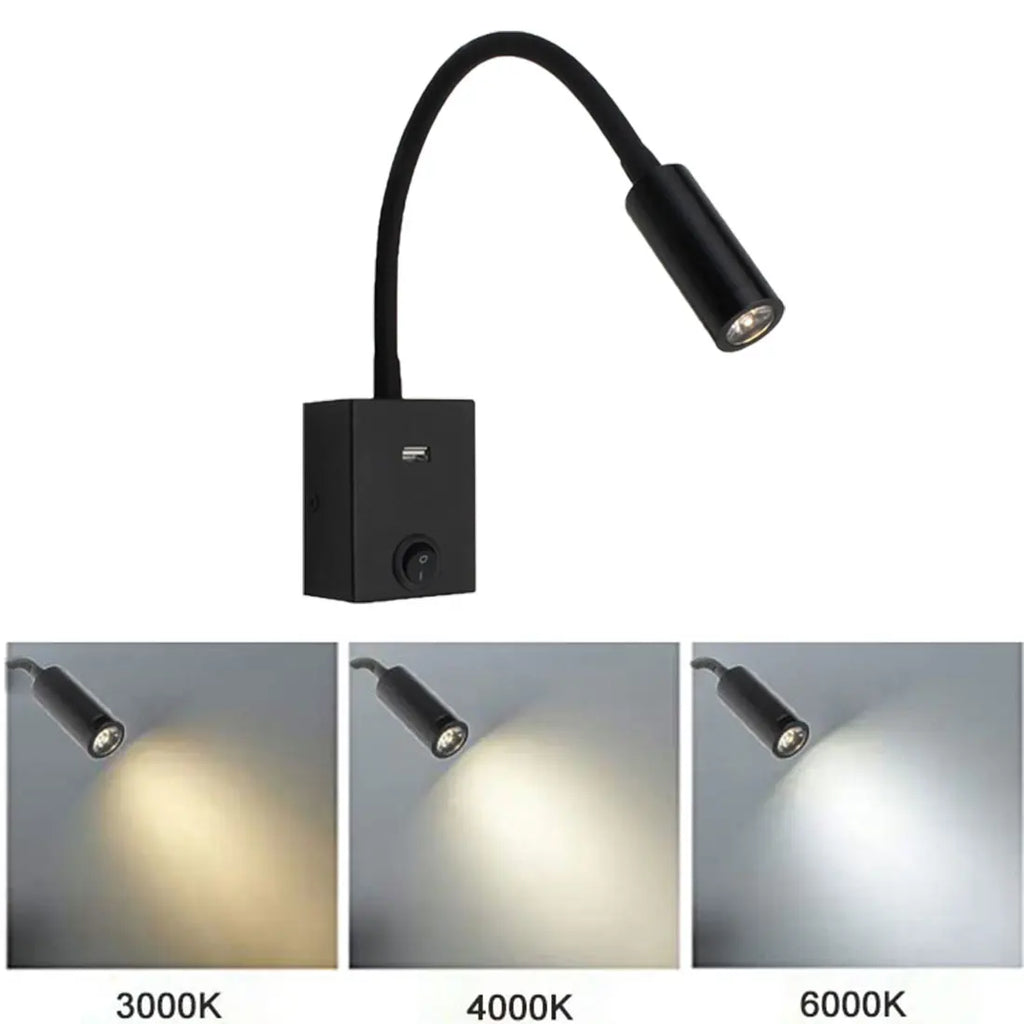 Wall Reading Light with USB Port Output and Switch for Bed Reading