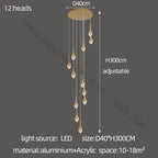 Gold LED Staircase Chandelier: Elegant Luxury Large Pendant Lamp for Living Room