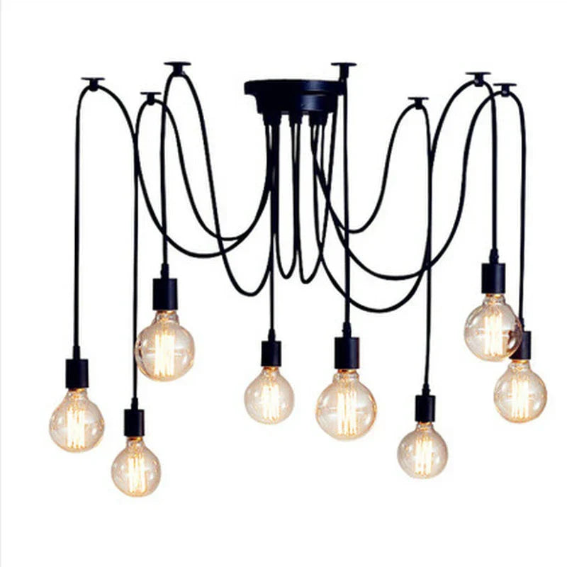 Spider Black Pendant Light: Industrial Edison Chandelier, Ceiling Mount, DIY Fixture