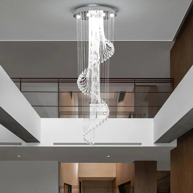 Modern Spiral Crystal Chandelier LED Pendant Light for Hotel Villa Decor