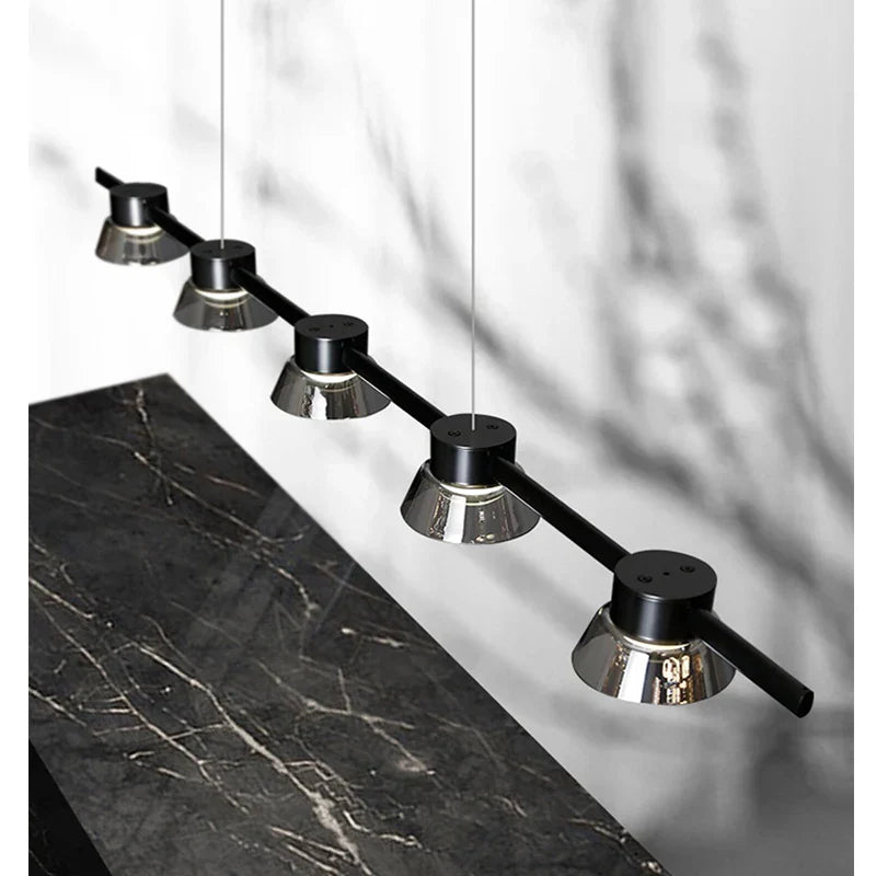 Black Strip Chandelier: Modern Nordic LED Lighting for Office, Restaurant, Living Room