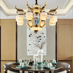 All Copper Jade Chandelier for Villa Living Room, Dining Room - Chinese Style Duplex Copper Lamp
