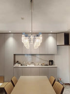 Crystal Pendant Lights for Dining Room, Luxury Rod Lamp with Led, Chrome Finish