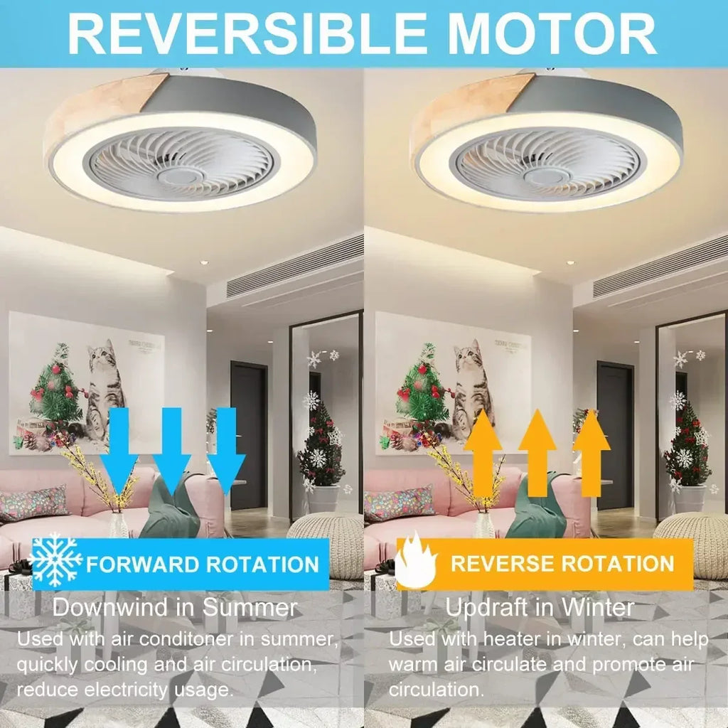 Wood Ceiling Fan Light with Remote Control & Dimmable LED - Modern Low Profile