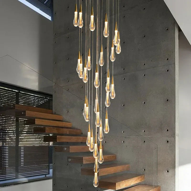 Gold Crystal Chandelier: Elegant Staircase LED Lighting Fixture for Villa Lobby