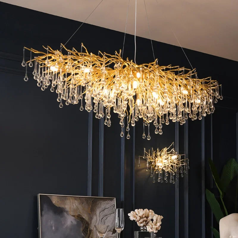 Golden Branch Crystal Chandelier – Luxe Living Room & Hotel Lobby Decor