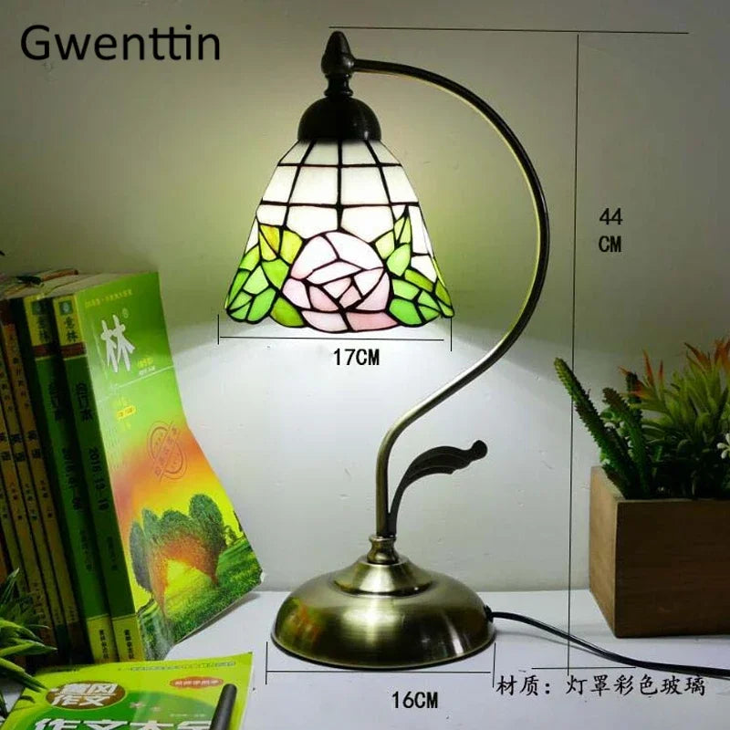Stained Glass Tiffany Bedside Table Lamp for Home Bedroom Decor