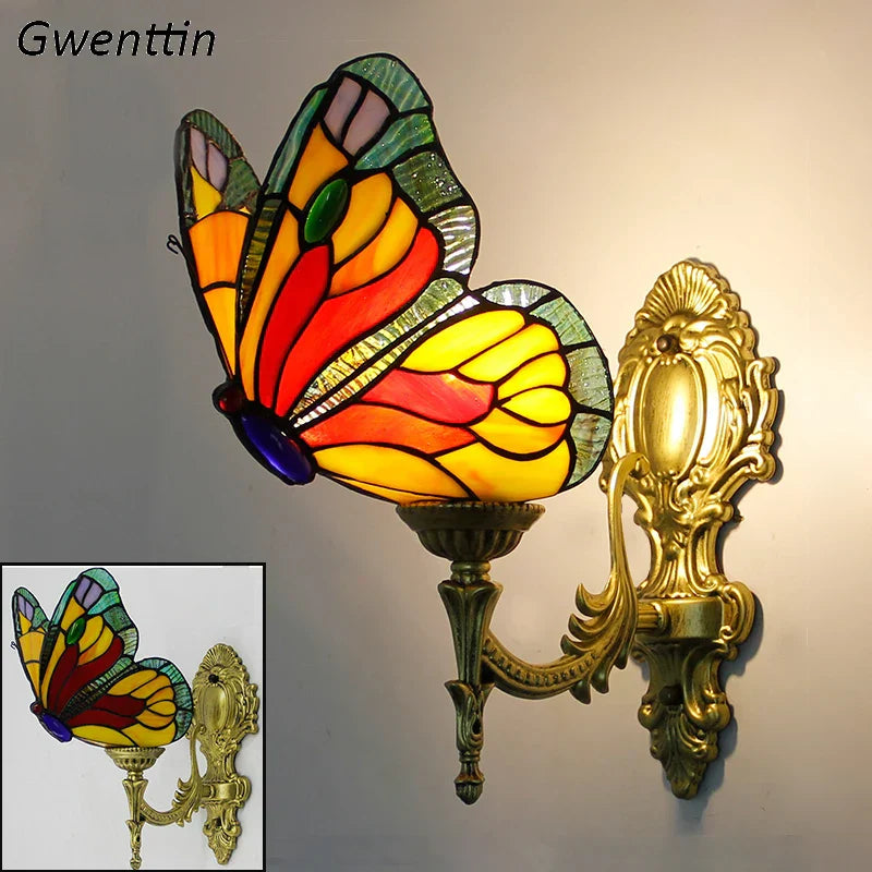 Butterfly Stained Glass Wall Sconces for Home Living Room Bedroom Lighting