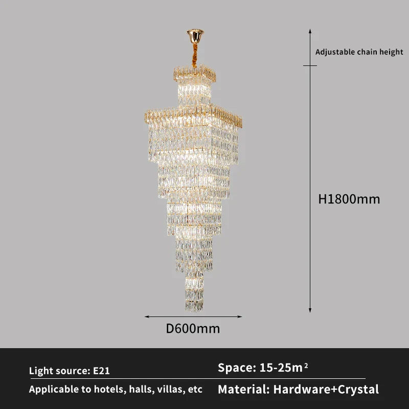 Crystal Luxe Living Room Chandelier - Modern & Elegant Hall Staircase Lighting