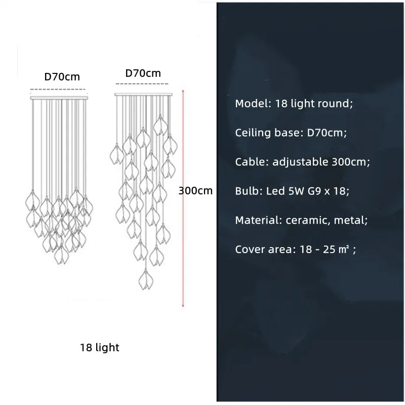 Magnolia Flower G9 LED Chandelier - White Luxury Pendant Light Fixtures