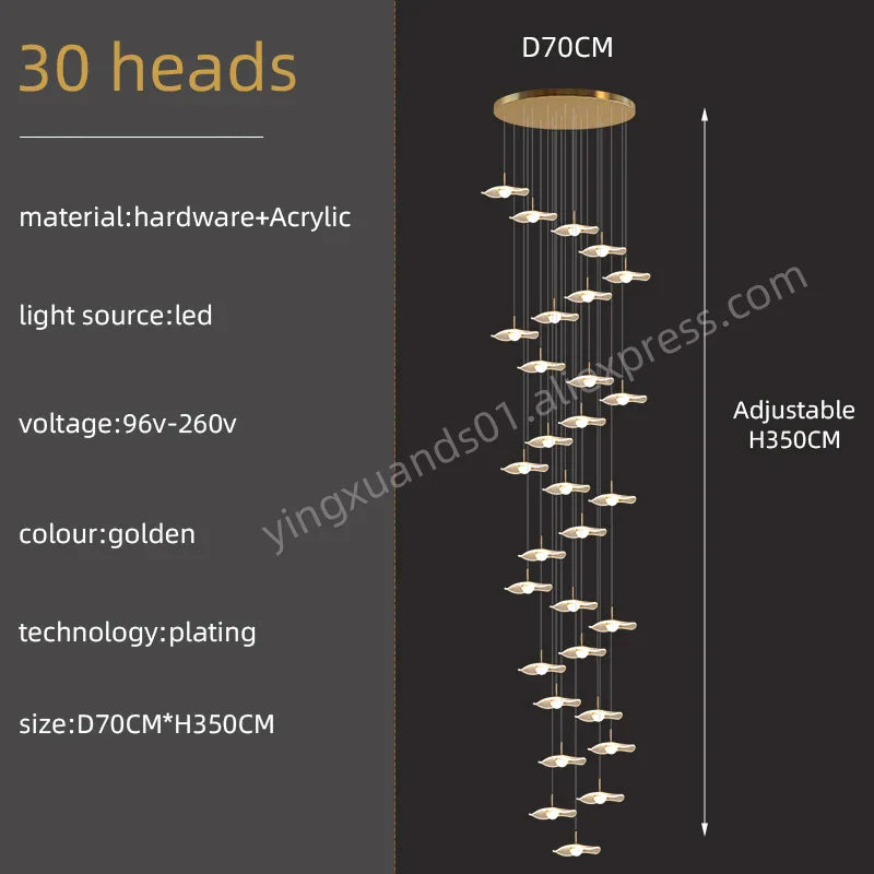 Gold Acrylic Chandeliers LED Pendant Lamp Modern Staircase Living Room Lighting