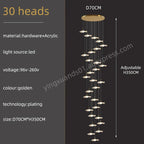Gold Acrylic Chandeliers LED Pendant Lamp Modern Staircase Living Room Lighting