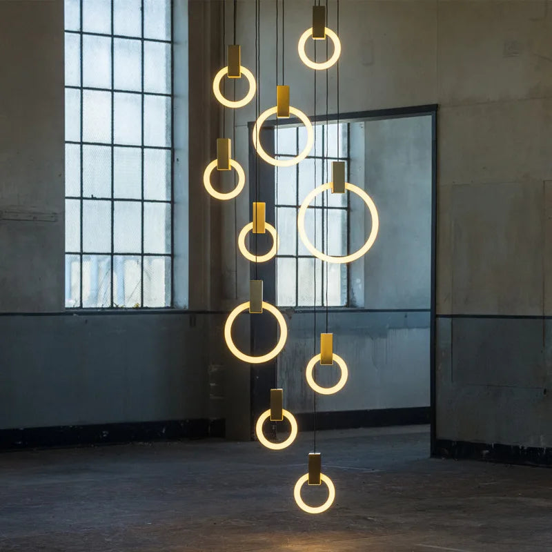 LED Wooden Staircase Chandelier Ceiling Lights - Modern Hanging Pendant Lamps