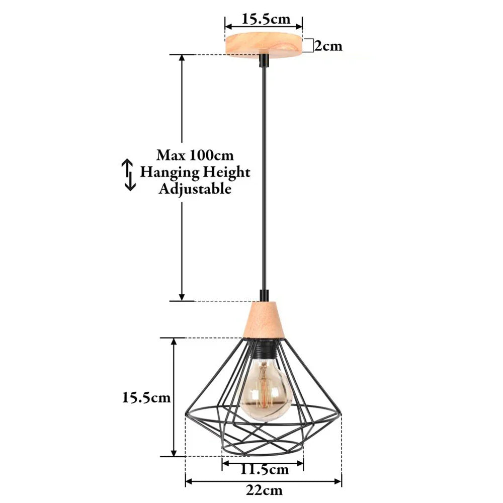 Vintage Industrial Wood Pendant Light Chandelier for Kitchen Island Living Room