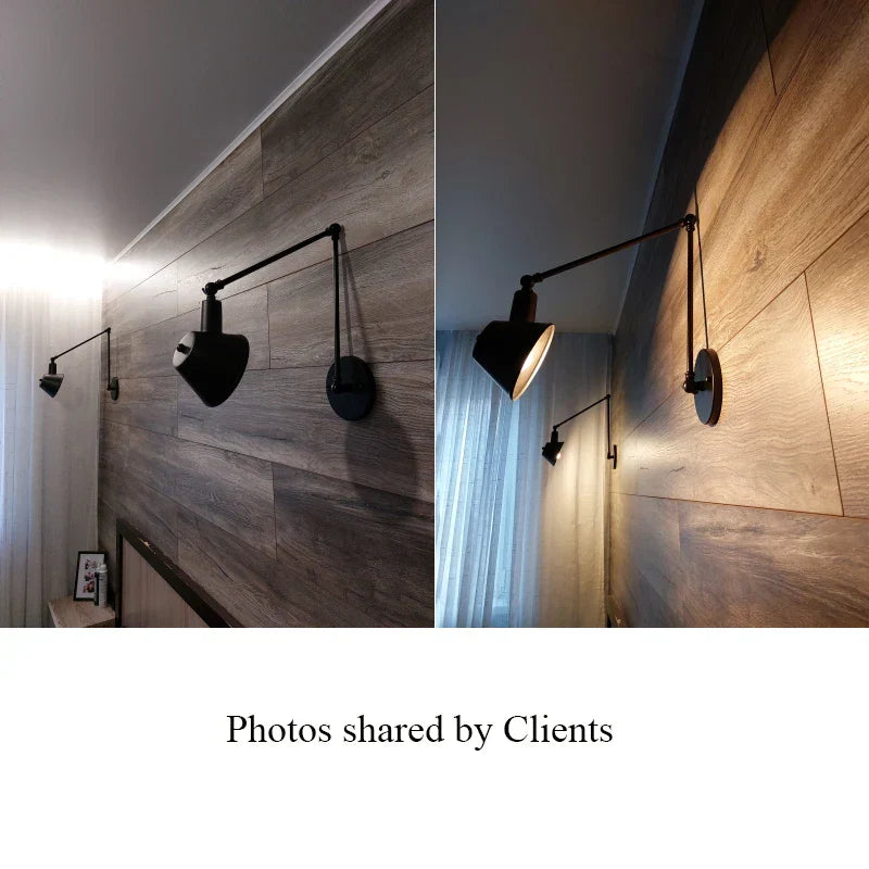 Vintage Iron Swimming Arm Wall Lamp - Rustic Retro Reading Light