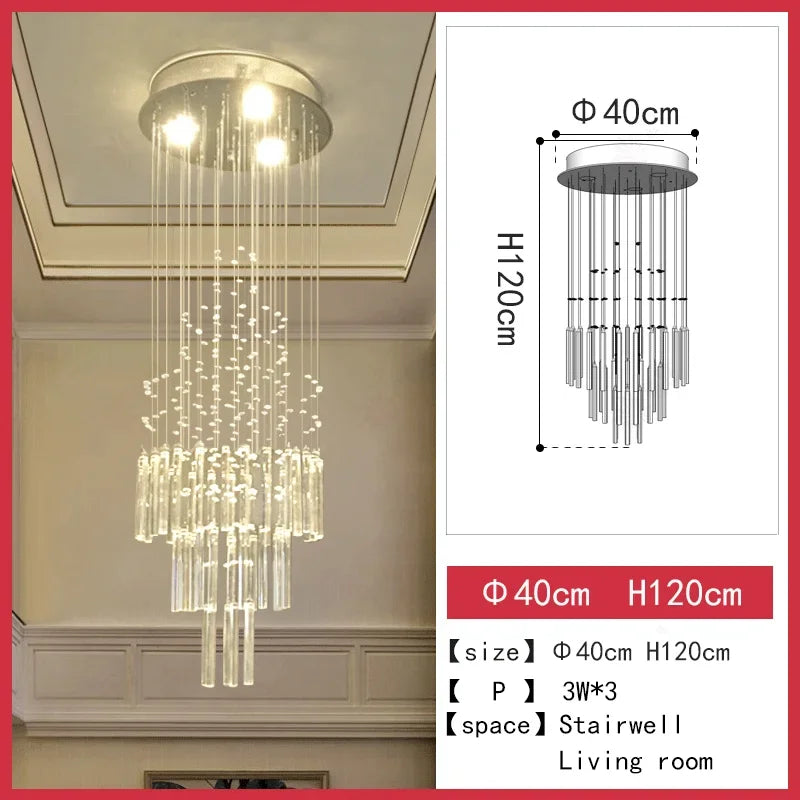 LED Crystal Staircase Chandelier: Elegant Lighting for Home, Hotel, and Restaurant