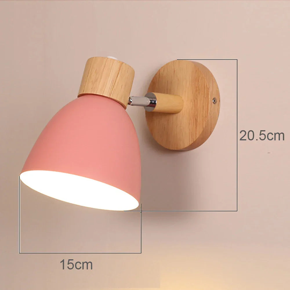 Wood Bedroom Wall Light Modern Macaron LED Sconce, Nordic Minimalist Design