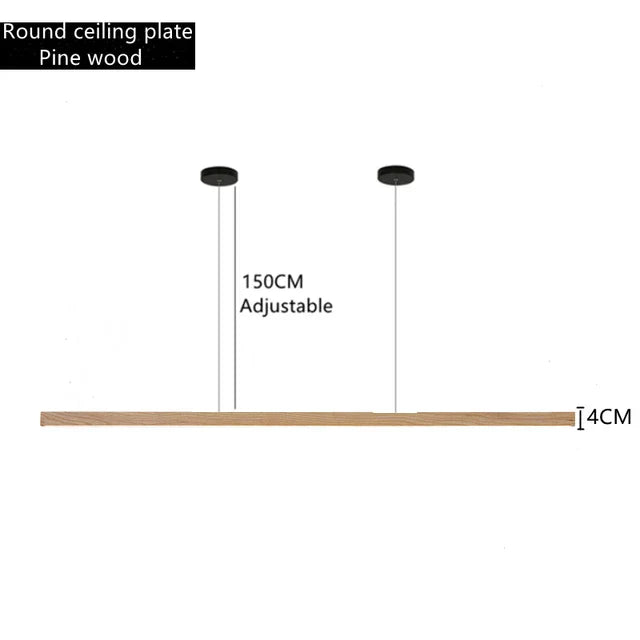 Dimmable Wooden Pendant Lamp: Long Strip Minimalist Hanging Indoor Lighting
