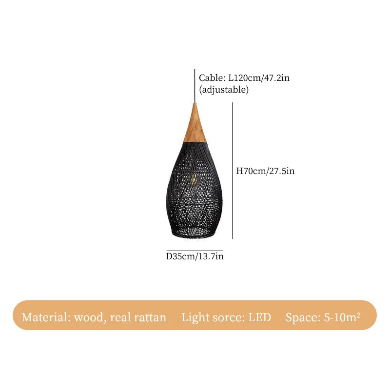 Rattan LED Ceiling Chandelier for Kitchen Island, Shop & Home Decor