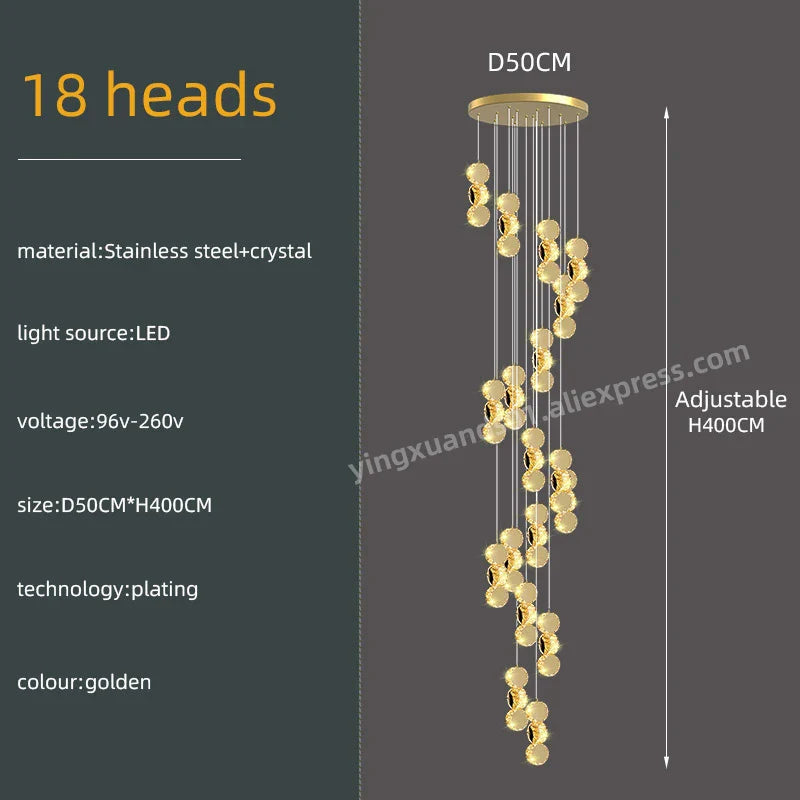 Gold Crystal Chandeliers LED Pendant Lamp for Modern Living Spaces