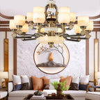 All Copper Jade Chandelier for Living Room, Villa Duplex Multi-storey Lighting