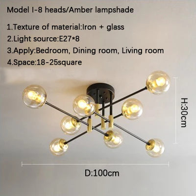 Glass Ball Black Chandelier - Nordic Round Dining Table Ceiling Chandelier