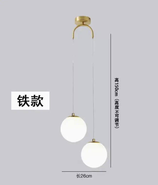 Double Glass Ball Pendant Light Fixture for Bedroom Ceiling Lighting