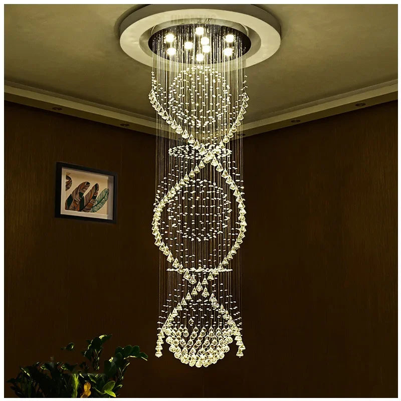 Modern Crystal Chandelier for Staircase, Luxury LED Lighting Fixture